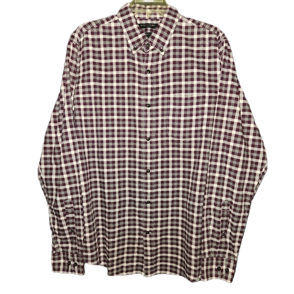 Banana Republic Plaid Luxe Flannel  Camden Fit Button Down Shirt Size Large